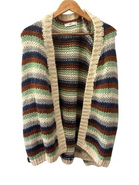 TALULAH Cardigan Chunky Knit Women Large Striped Balloon Sleeve New